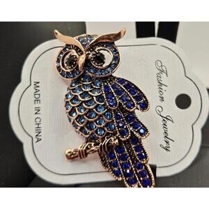 Gyn & Joy Women's Crystal Rhinestones Perched Owl Bird Brooch Pin - NEW